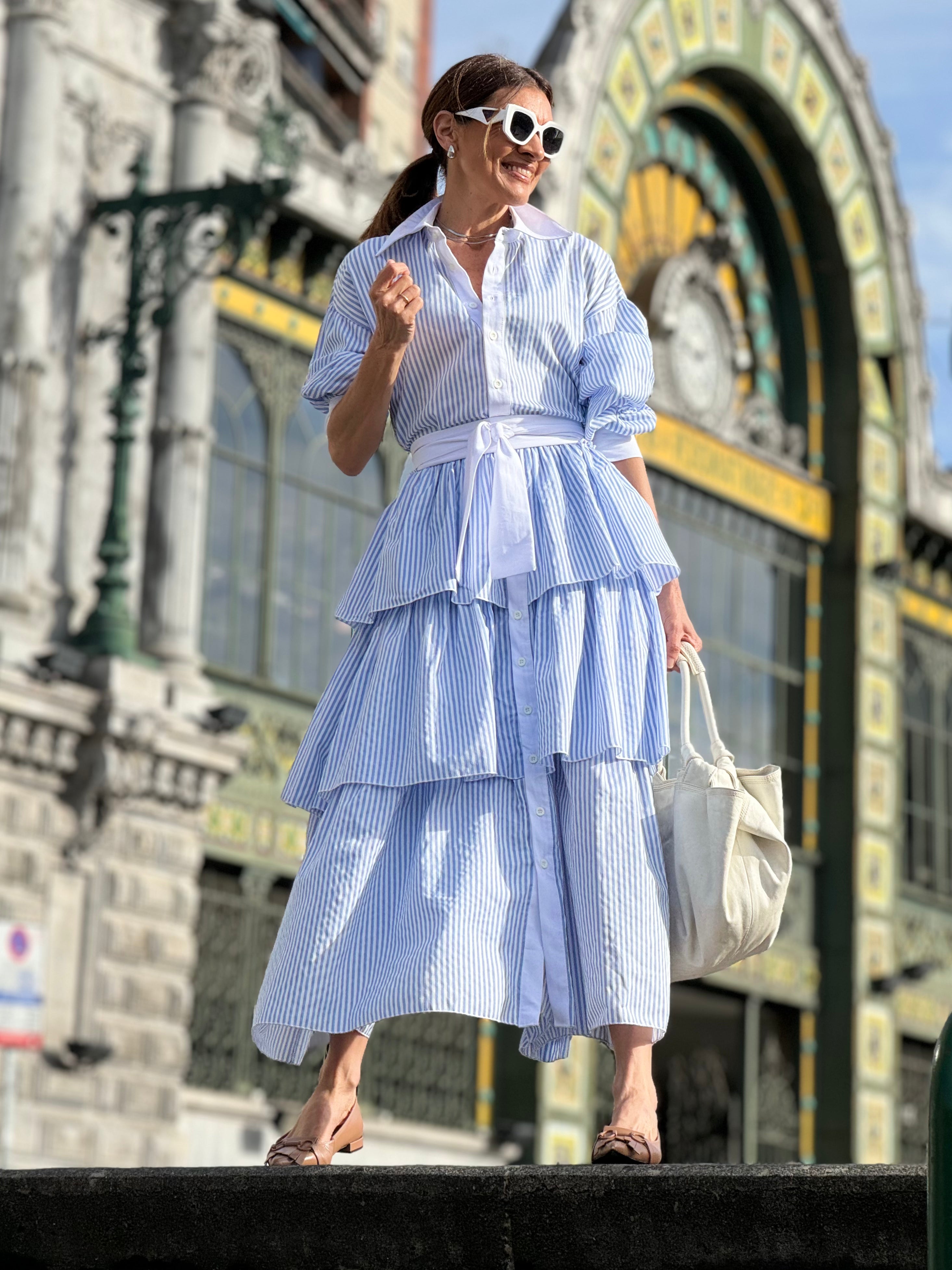 Cotton High Ruffle Neck Smock Dress – Elevated Multi-Seasonal Statement Maxi
