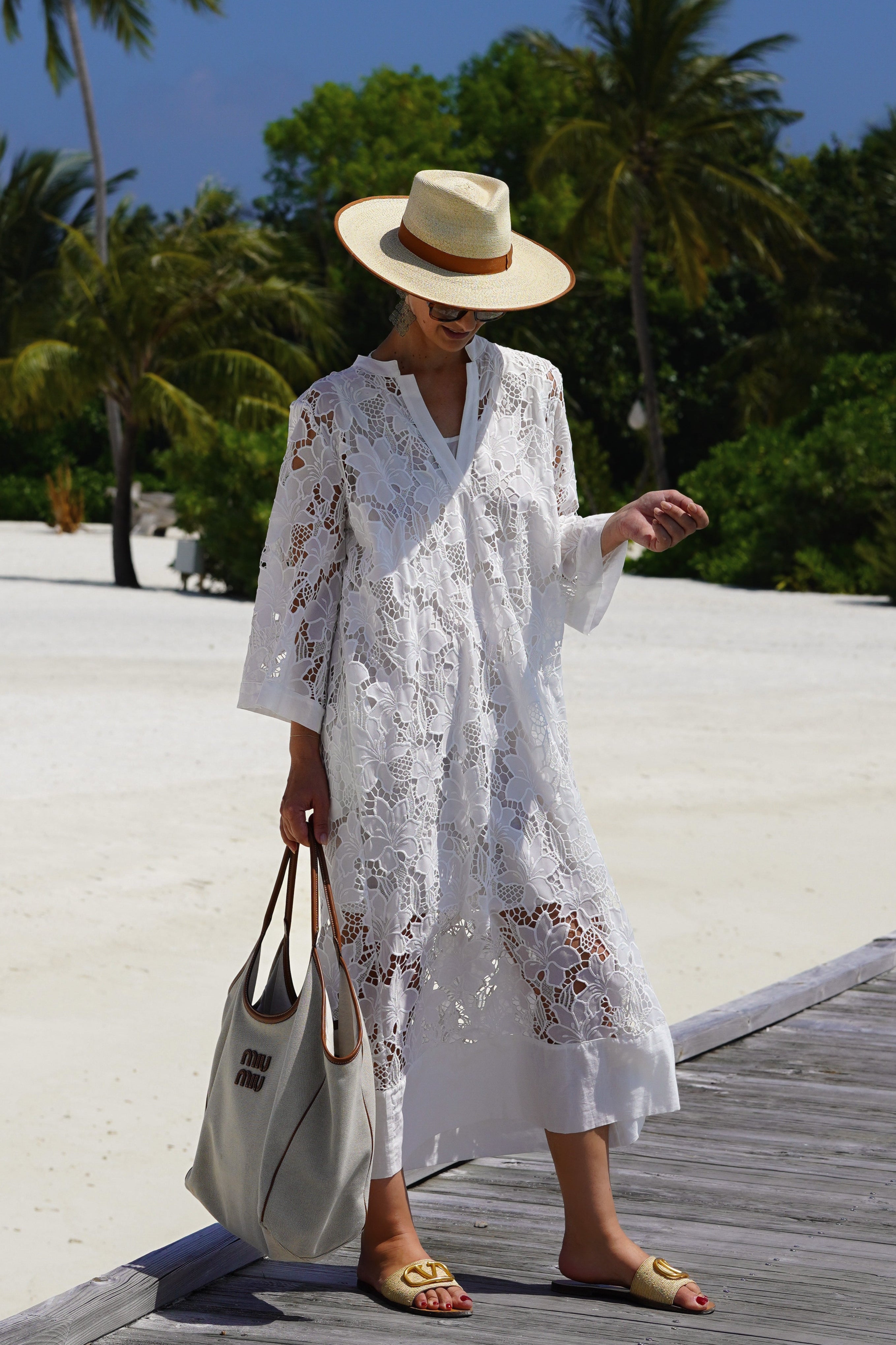 White Cotton Dress Spaghetti Strap Floral Lace Midi | Egyptian Cotton | Marielle Stokkelaar - Midi Lace Dress White Cotton Dress Spaghetti Strap Floral Lace Midi | Egyptian Cotton | Marielle Stokkelaar - Midi Lace Dress
