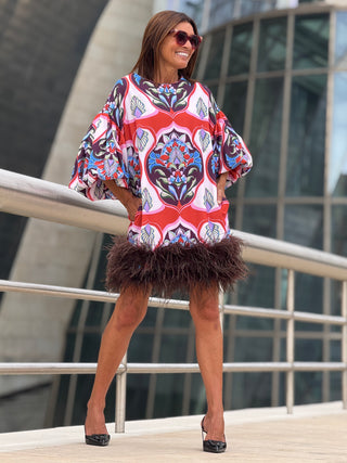 Vestido Marcia con Estampado Rojo